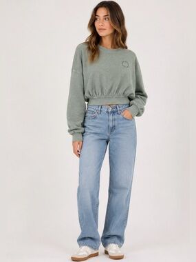 Gilly Hicks Green Terry Cloth Cropped Sweatshirt Pullover Size M